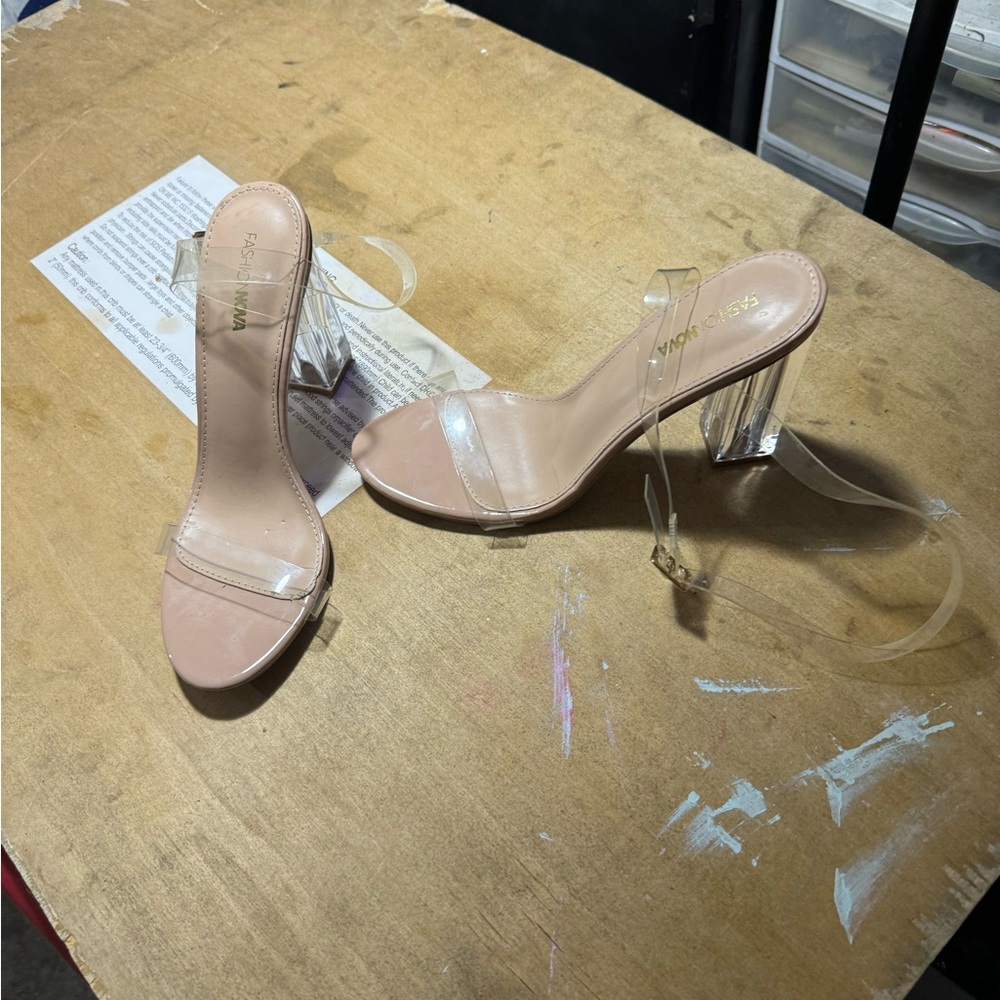 Fashion Nova Shoes | Heel Clear Strap Heels | Color: Cream/White | Size: 10